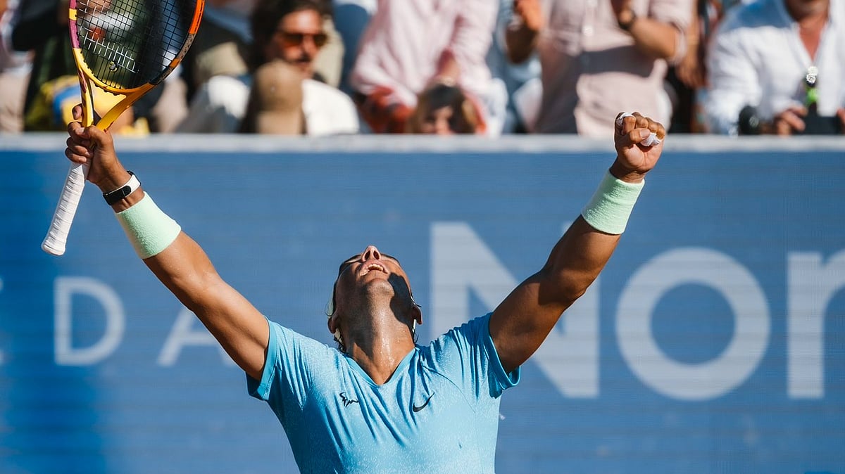 X | Nordea Open  : Rafael Nadal celebrates  Swedish Open 2024 quarter-final win over 